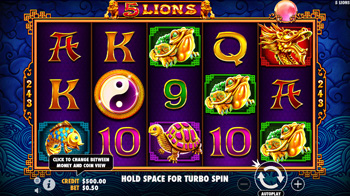 Screenshot of a game with lion symbols showing on